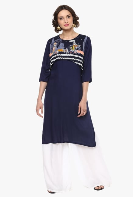 Pannkh Navy Printed Kurta Pannkh Navy Printed Kurta