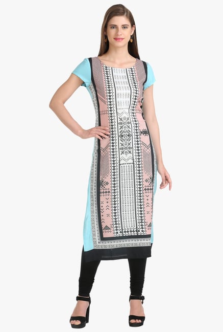 W White & Blue Printed Rayon Kurta W White & Blue Printed Rayon Kurta