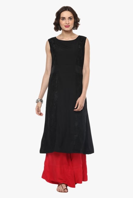 Pannkh Black Cotton Yoke Kurta Pannkh Black Cotton Yoke Kurta