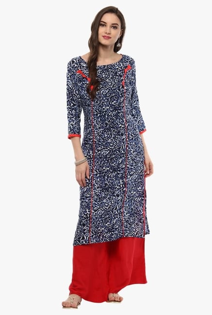 Pannkh Navy Printed Kurta Pannkh Navy Printed Kurta