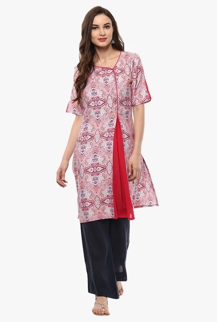 Pannkh Pink Printed Inverted Pleat Kurta Pannkh Pink Printed Inverted Pleat Kurta