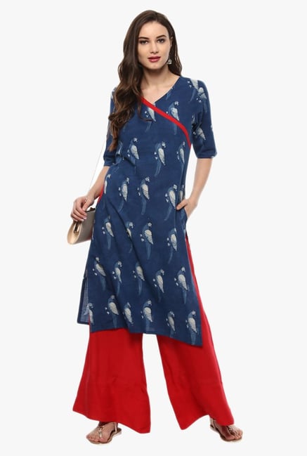 Pannkh Blue Printed Cotton Kurta Pannkh Blue Printed Cotton Kurta
