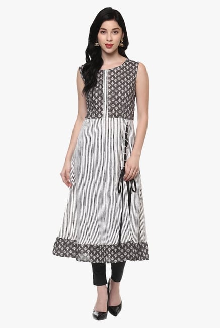 Pannkh Off White & Grey Printed Cotton Kurta Pannkh Off White & Grey Printed Cotton Kurta
