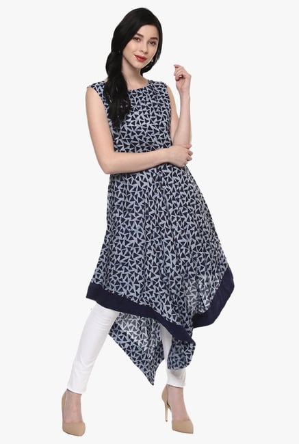 Pannkh Navy Printed Kurta Pannkh Navy Printed Kurta