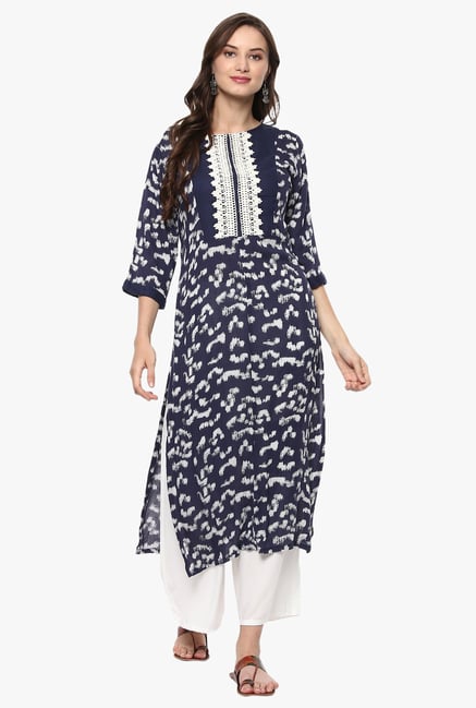 Pannkh Navy Printed Kurta Pannkh Navy Printed Kurta