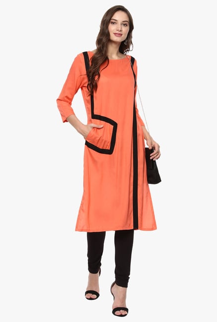 Pannkh Coral Round Neck Rayon Kurta Pannkh Coral Round Neck Rayon Kurta
