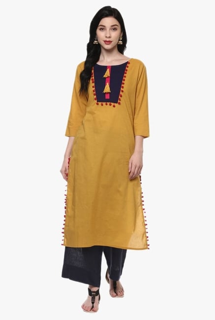 Pannkh Mustard Cotton Long Kurta Pannkh Mustard Cotton Long Kurta
