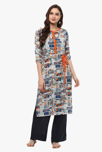 Pannkh White Printed Cotton Kurta Pannkh White Printed Cotton Kurta