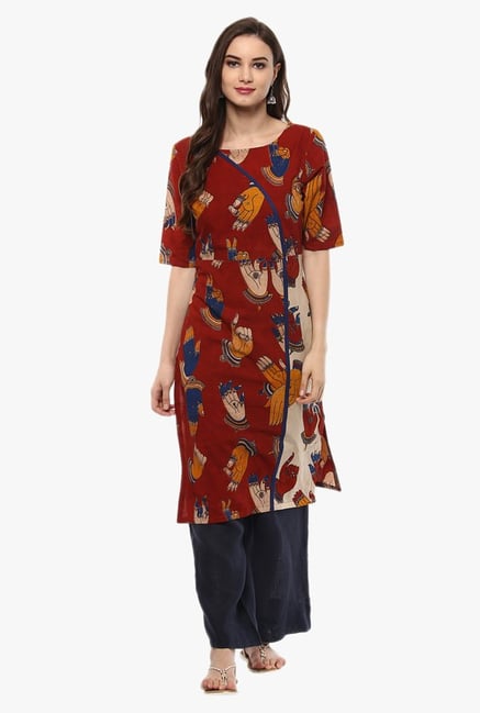 Pannkh Maroon Printed Cotton Kurta Pannkh Maroon Printed Cotton Kurta