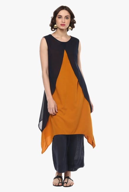 Pannkh Mustard V Shape Layers Kurta Pannkh Mustard V Shape Layers Kurta