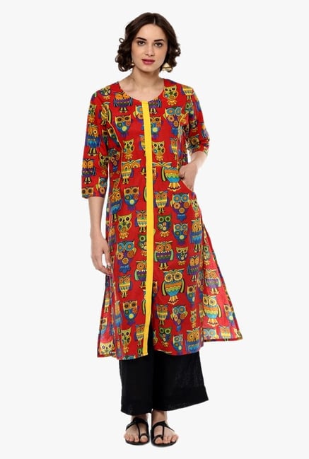 Pannkh Red Printed Cotton Kurta Pannkh Red Printed Cotton Kurta