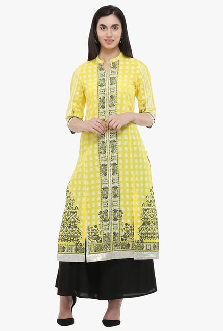 W Yellow Printed Cotton Kurta W Yellow Printed Cotton Kurta