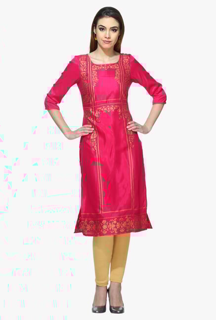 Aurelia Pink Printed Viscose Kurta Aurelia Pink Printed Viscose Kurta