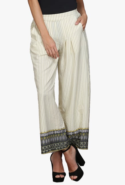 Aurelia Off White Striped Polyester Palazzo Aurelia Off White Striped Polyester Palazzo