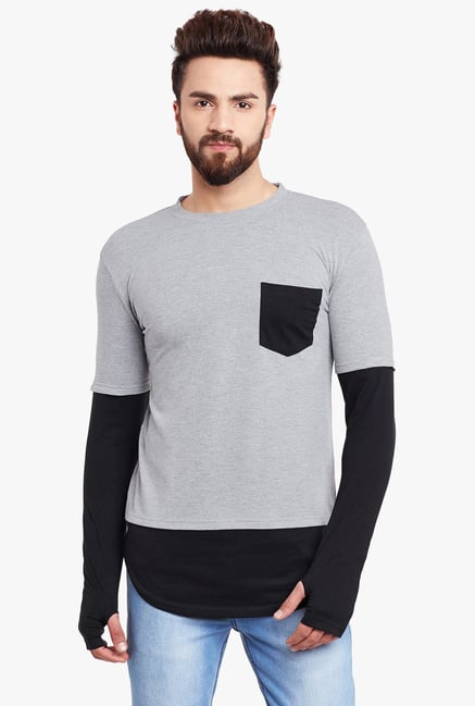 Hypernation Grey & Black Round Neck Cotton T-Shirt Hypernation Grey & Black Round Neck Cotton T-Shirt