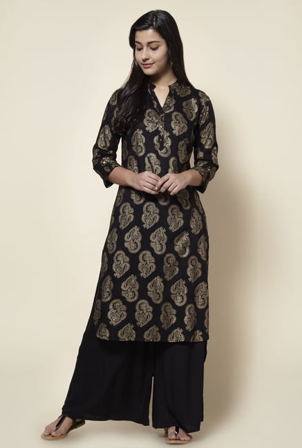 Zudio Black Paisley Print Kurta Zudio Black Paisley Print Kurta