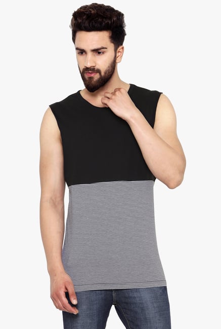 Hypernation Black & White Round Neck Sleeveless T-Shirt Hypernation Black & White Round Neck Sleeveless T-Shirt
