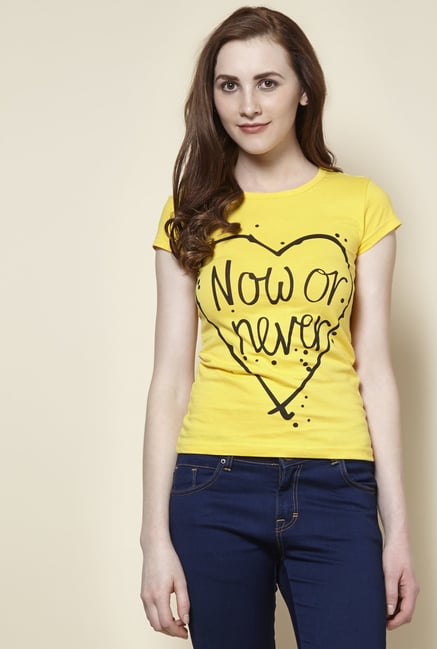 Zudio Yellow Now Crew Neck T-Shirt Zudio Yellow Now Crew Neck T-Shirt
