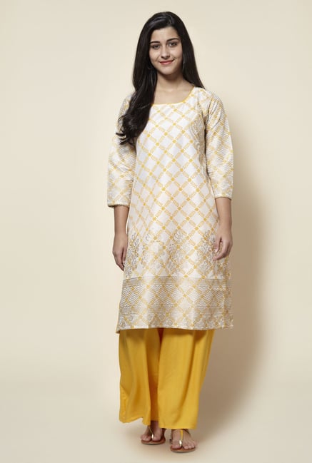 Zudio White Floral Printed Straight Fit Kurta Zudio White Floral Printed Straight Fit Kurta