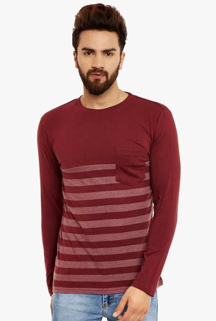 Hypernation Maroon Full Sleeves T-Shirt Hypernation Maroon Full Sleeves T-Shirt