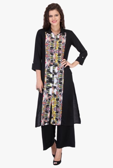 Varanga Black Printed Rayon Kurta Varanga Black Printed Rayon Kurta