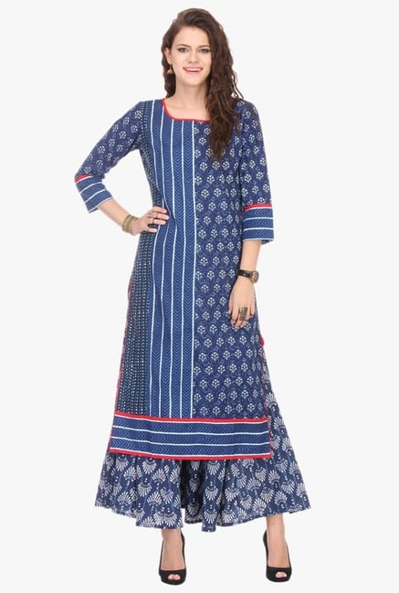 Varanga Blue Printed Cotton Kurta Varanga Blue Printed Cotton Kurta