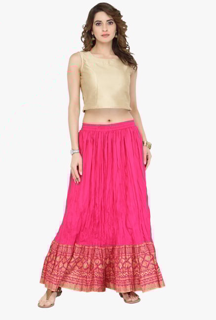 Varanga Pink Printed Cotton Skirt Varanga Pink Printed Cotton Skirt