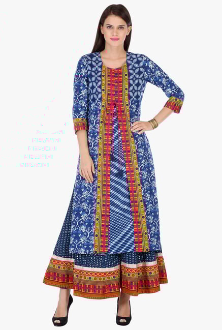 Varanga Blue Printed Cotton Kurta Varanga Blue Printed Cotton Kurta