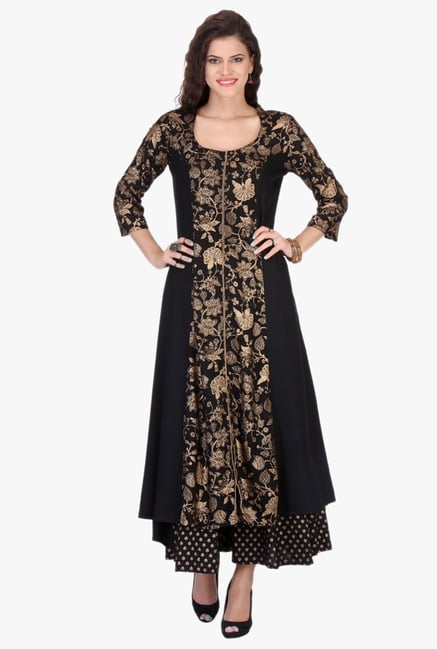 Varanga Black Printed Rayon Kurta Varanga Black Printed Rayon Kurta
