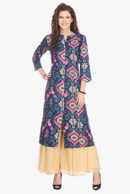 Varanga Navy Printed Rayon Kurta Varanga Navy Printed Rayon Kurta