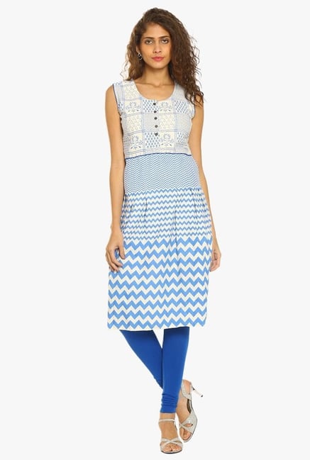Soch Cream & Blue Printed Cotton Kurta Soch Cream & Blue Printed Cotton Kurta