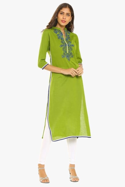 Soch Green Embroidered Linen Kurta Soch Green Embroidered Linen Kurta