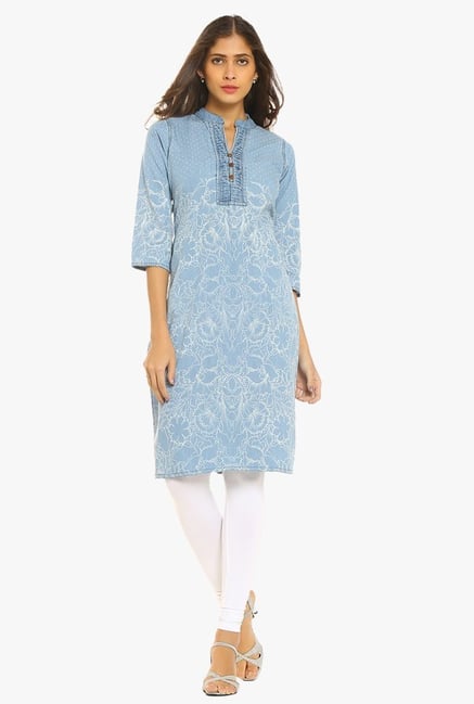 Soch Light Blue Printed Denim Kurta Soch Light Blue Printed Denim Kurta