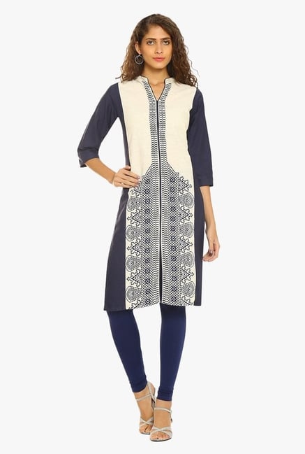 Soch Navy & Off White Printed Cotton Kurta Soch Navy & Off White Printed Cotton Kurta