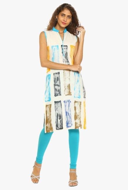 Soch Cream & Blue Printed Cotton Kurta Soch Cream & Blue Printed Cotton Kurta