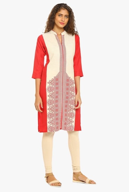 Soch Red & Off White Printed Cotton Kurta Soch Red & Off White Printed Cotton Kurta