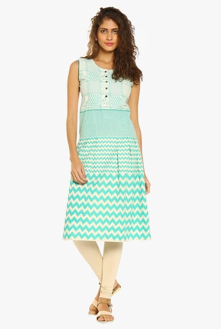 Soch Cream & Blue Printed Cotton Kurta Soch Cream & Blue Printed Cotton Kurta