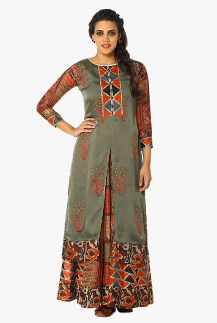 Soch Olive Printed Satin Kurta Soch Olive Printed Satin Kurta