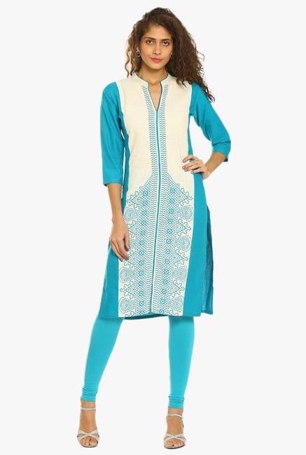 Soch Blue & Off White Printed Cotton Kurta Soch Blue & Off White Printed Cotton Kurta