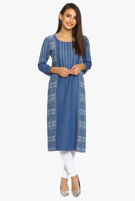 Soch Indigo Printed Denim Kurta Soch Indigo Printed Denim Kurta