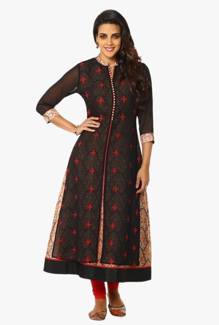 Soch Black Embroidered Georgette Kurta Soch Black Embroidered Georgette Kurta