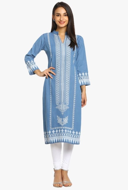 Soch Indigo Printed Denim Kurta Soch Indigo Printed Denim Kurta