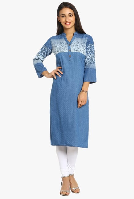 Soch Indigo Printed Denim Kurta Soch Indigo Printed Denim Kurta