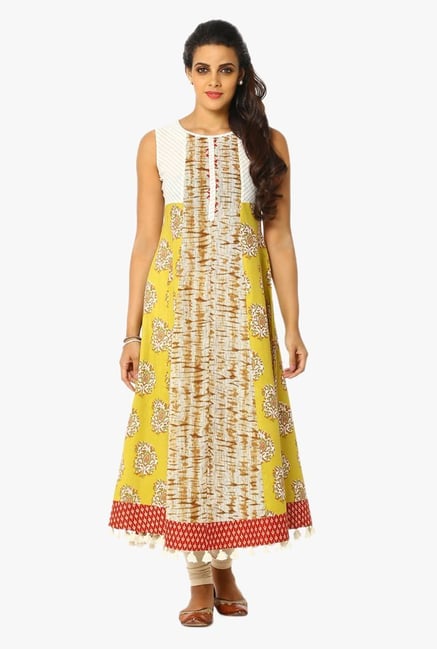 Soch Off White & Yellow Printed Cotton Kurta Soch Off White & Yellow Printed Cotton Kurta