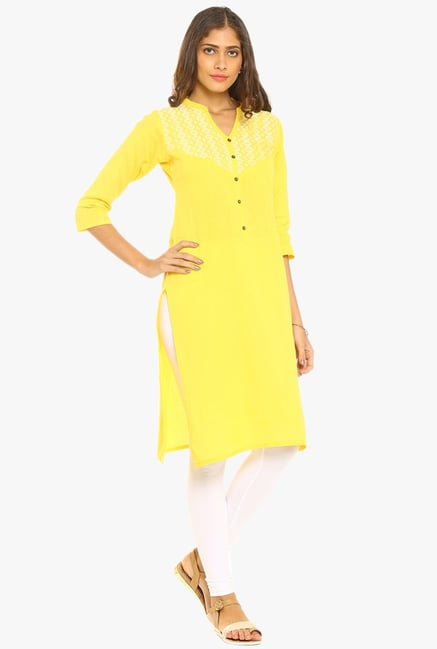 Soch Yellow Embroidered Cotton Kurta Soch Yellow Embroidered Cotton Kurta