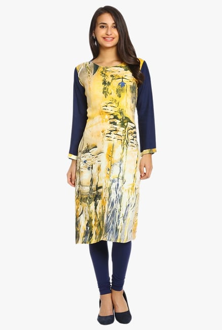 Soch Yellow Printed Rayon Kurta Soch Yellow Printed Rayon Kurta