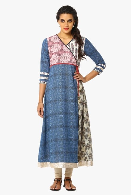 Soch Off White & Blue Printed Georgette Kurta Soch Off White & Blue Printed Georgette Kurta