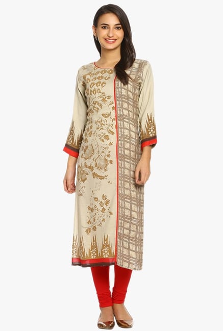 Soch Beige Printed Cotton Kurta Soch Beige Printed Cotton Kurta