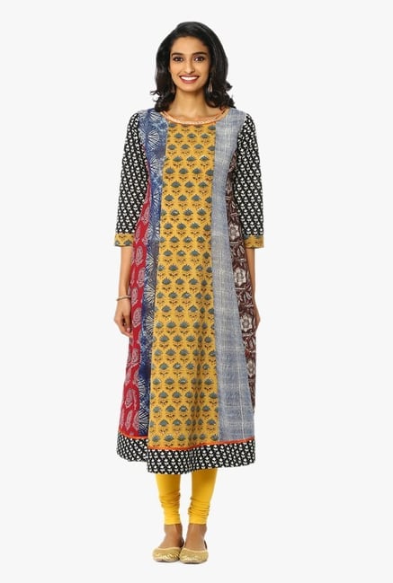 Soch Yellow & Indigo Printed Georgette Kurta Soch Yellow & Indigo Printed Georgette Kurta