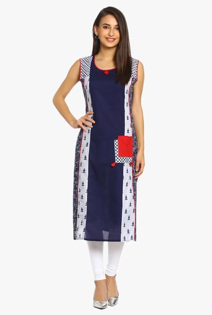 Soch Navy Printed Cotton Kurta Soch Navy Printed Cotton Kurta
